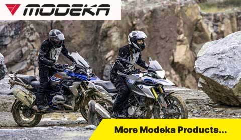 Two Motocyclists with BMW motorbikes and Modeka clothing