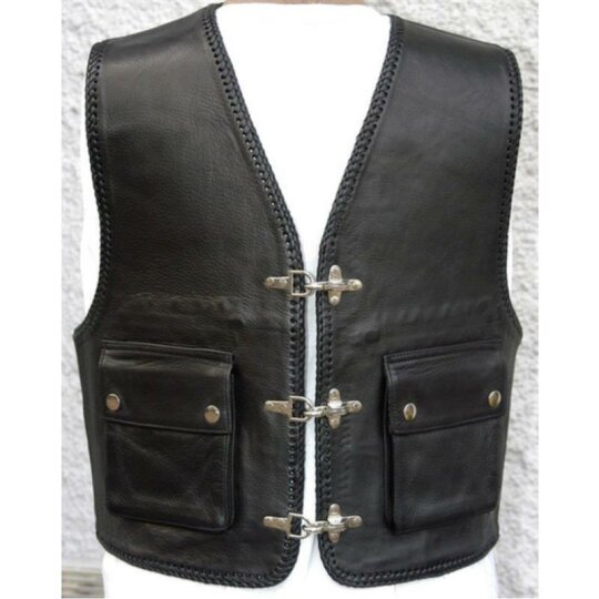 Cha Cha KAI Leather vest smooth leather outside pockets
