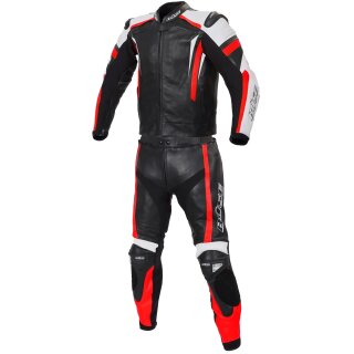 B&uuml;se Track leather suit black / neon red men