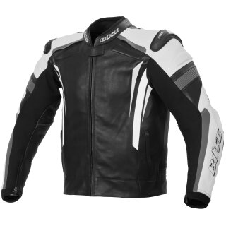 B&uuml;se Track leather jacket black / white men
